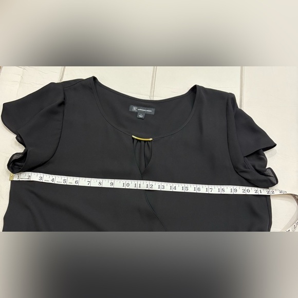 INC ladies black chiffon top Draped front Hi lo hem Cap flutter sleeve - Picture 8 of 8